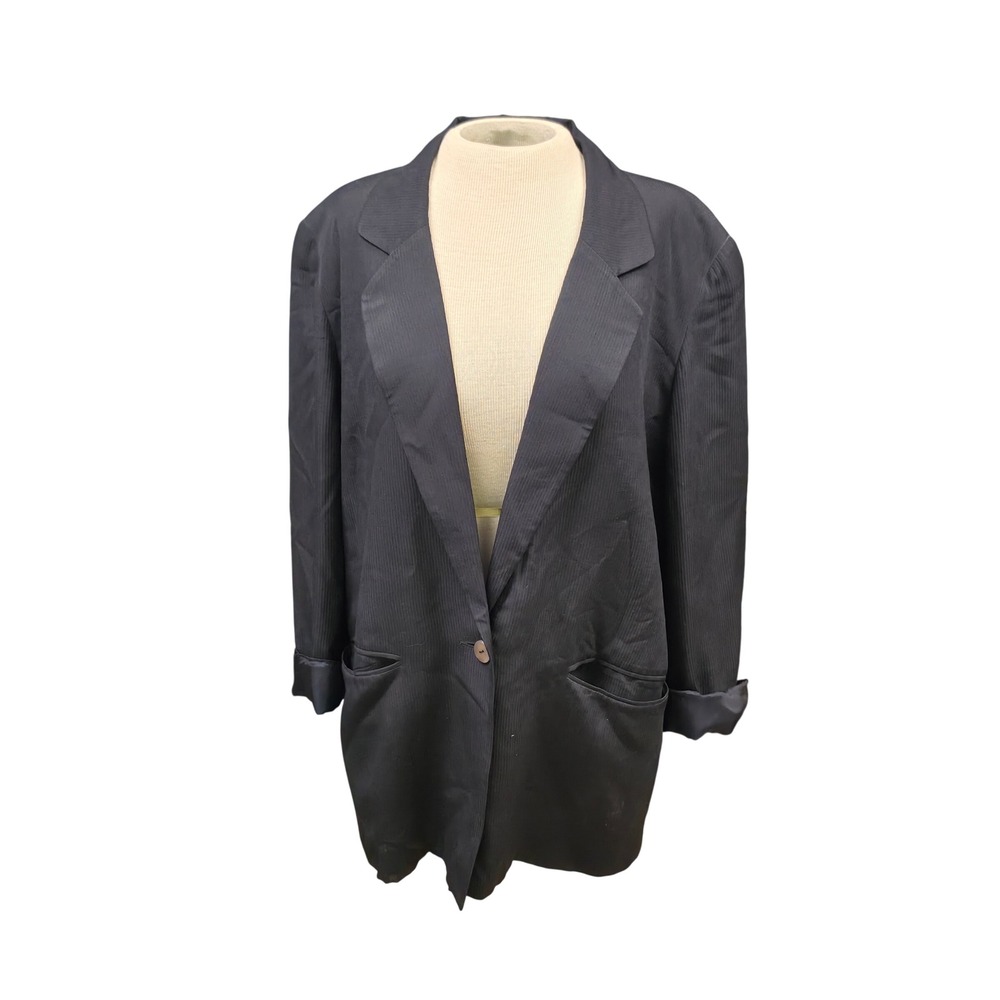 Real Clothes Saks Fifth Avenue Silk Blazer Womens L Black Good Ribbed Longline